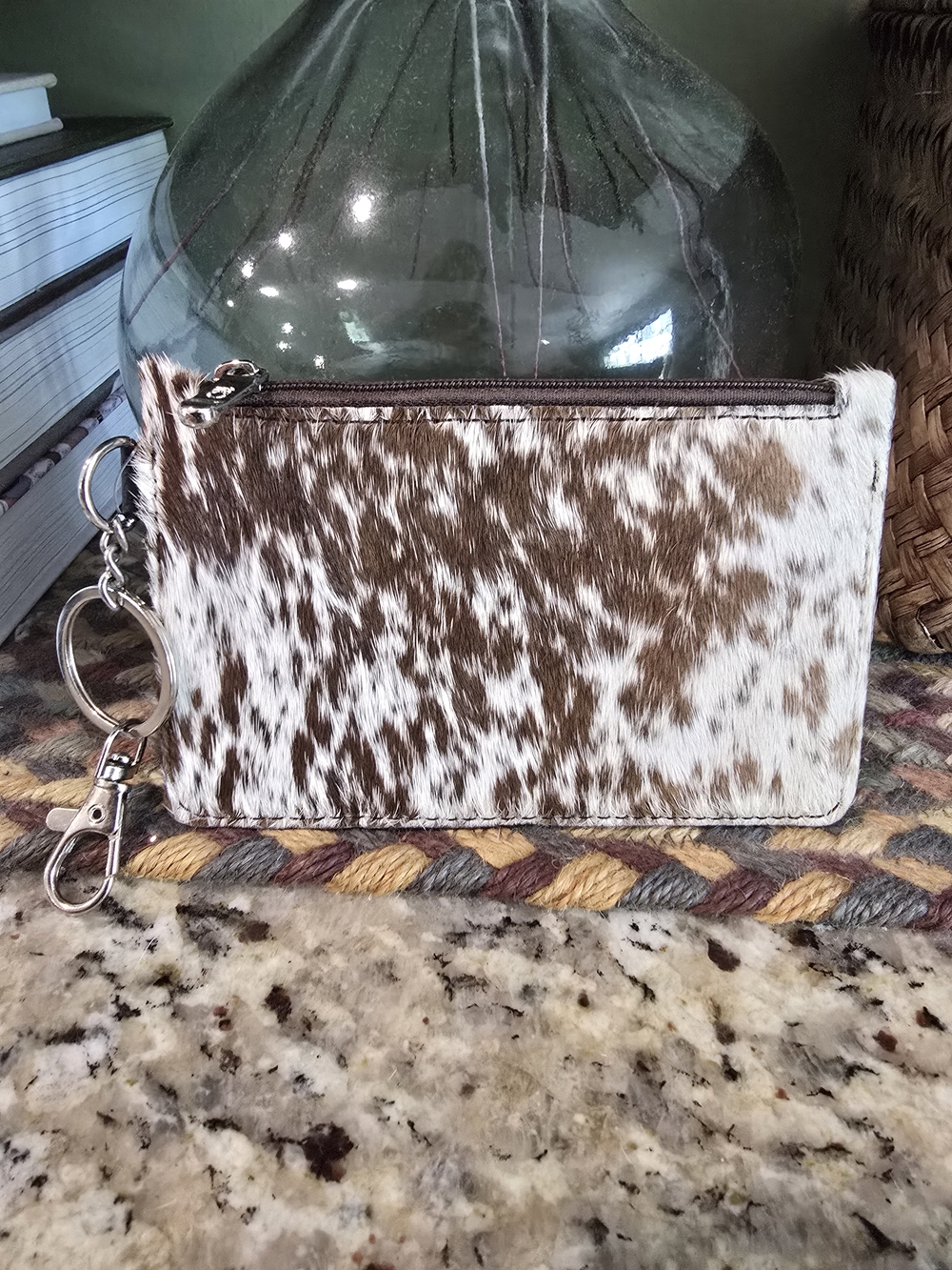 Cowhide Keychain Wristlet Wallet - Brown & White
